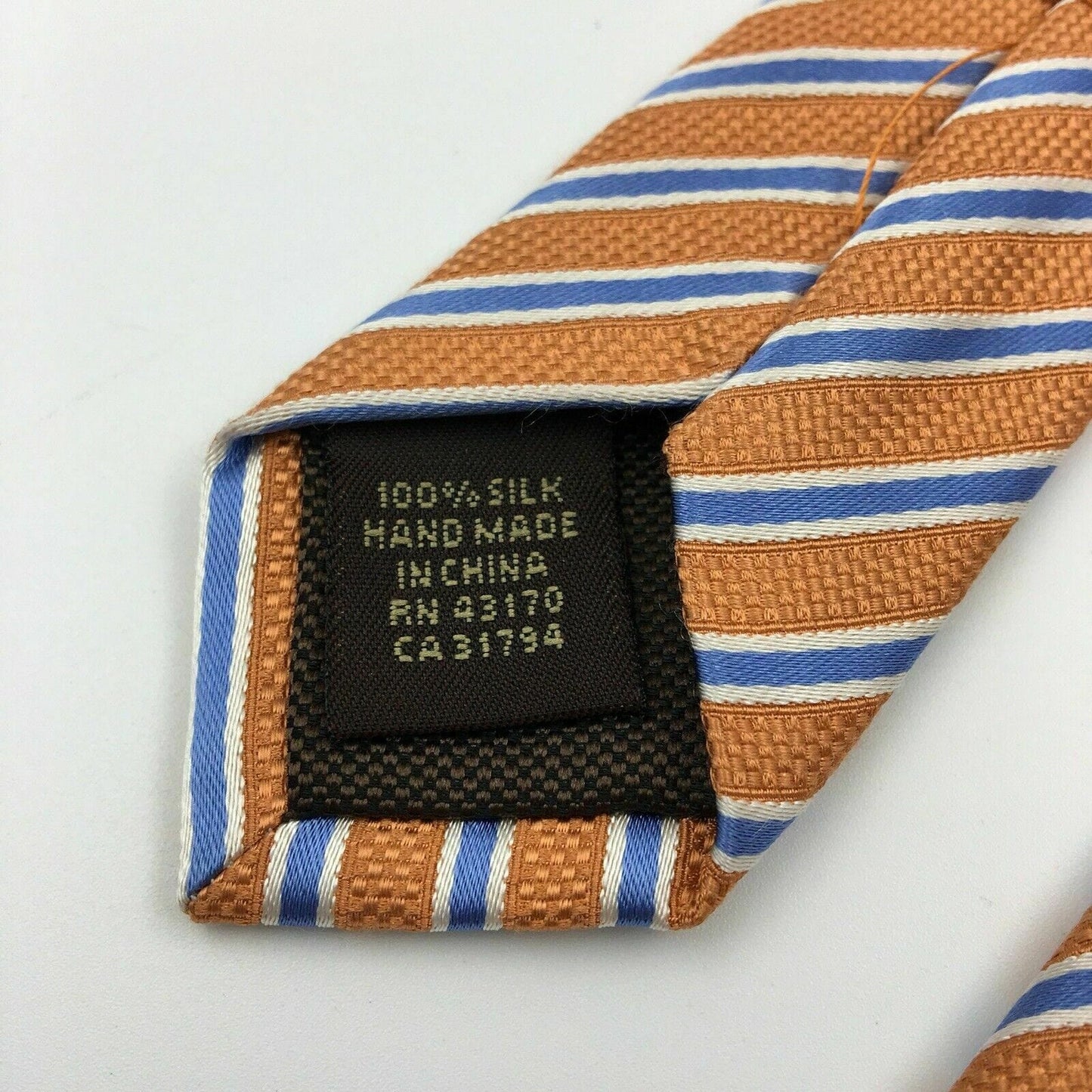 Tasso Elba Spa Mens Pastel Orange And Blue Striped 100% Silk 58” Necktie
