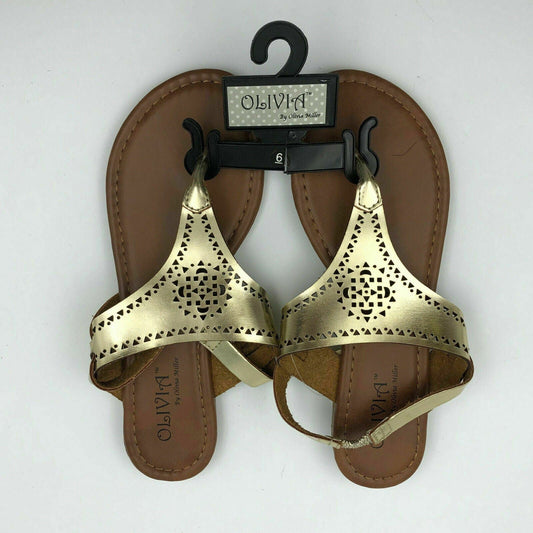 NEW Olivia Miller Womens Shoes Size 6 Gold Thong Sandals Ankle Strap