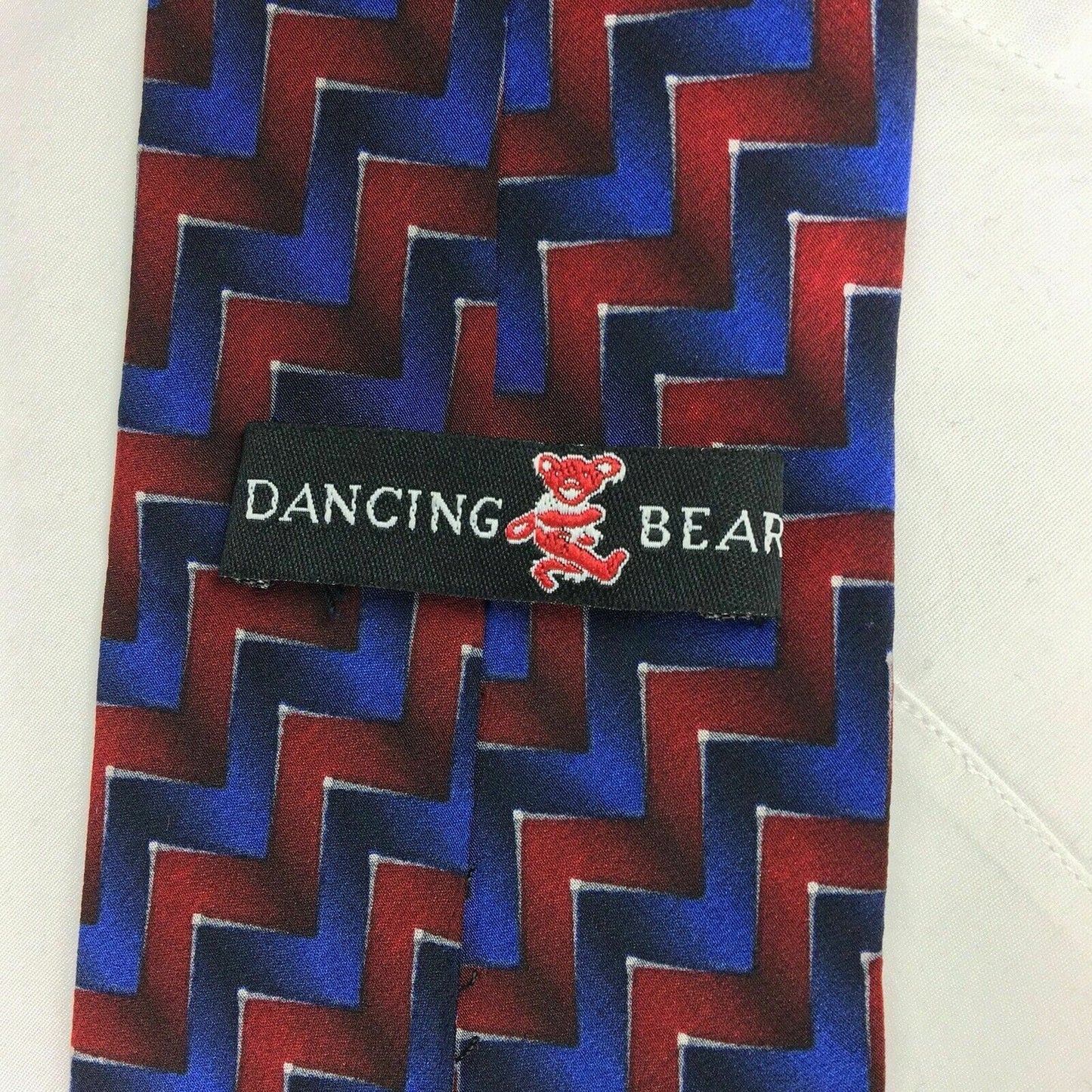 Dancing Bear Grateful Dead Mens Red & Blue Chevron Print 100% Silk Neck Tie 58”