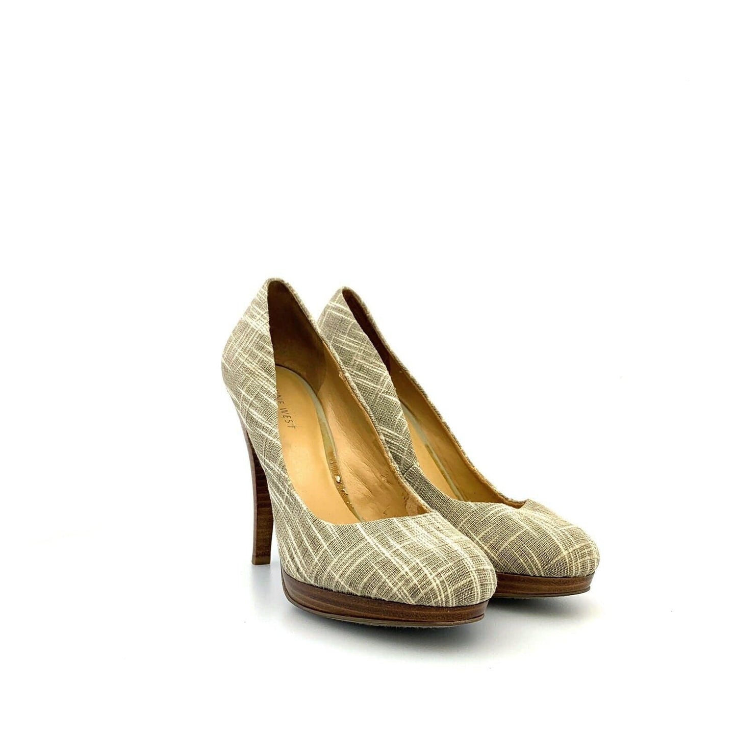 Nine West Womens Shoes NWTSTAYALIVE Size 7M Beige Cross-Hatch Textile Heels