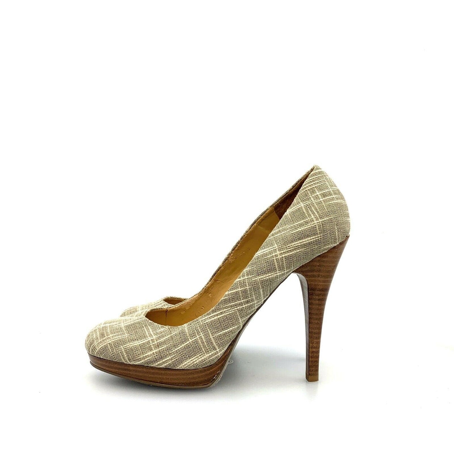 Nine West Womens Shoes NWTSTAYALIVE Size 7M Beige Cross-Hatch Textile Heels
