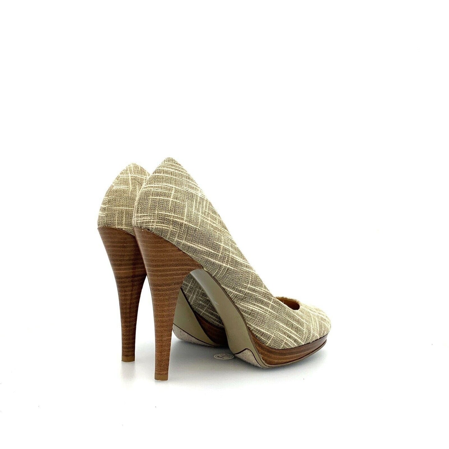 Nine West Womens Shoes NWTSTAYALIVE Size 7M Beige Cross-Hatch Textile Heels