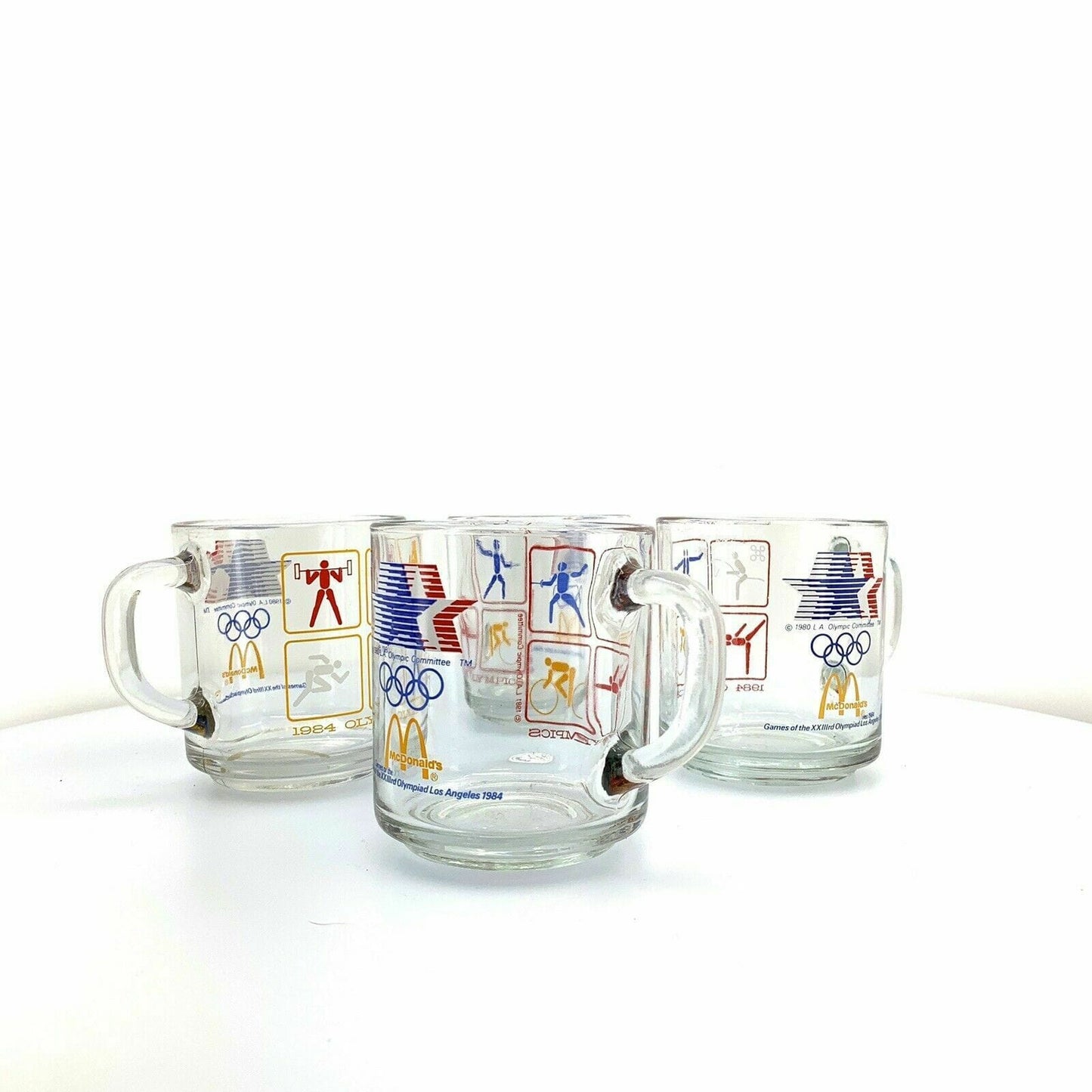 Set Of 4 - McDonalds 1984 Los Angeles Olympics Collector Clear Glass Coffee Cups