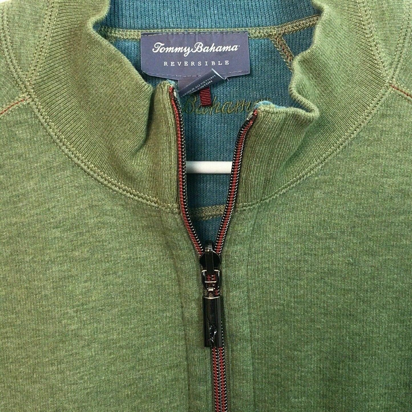 Tommy Bahama Men's 1/4 Zip Pullover Sweater - Reversible Green/Blue - Size L - Pre-Owned