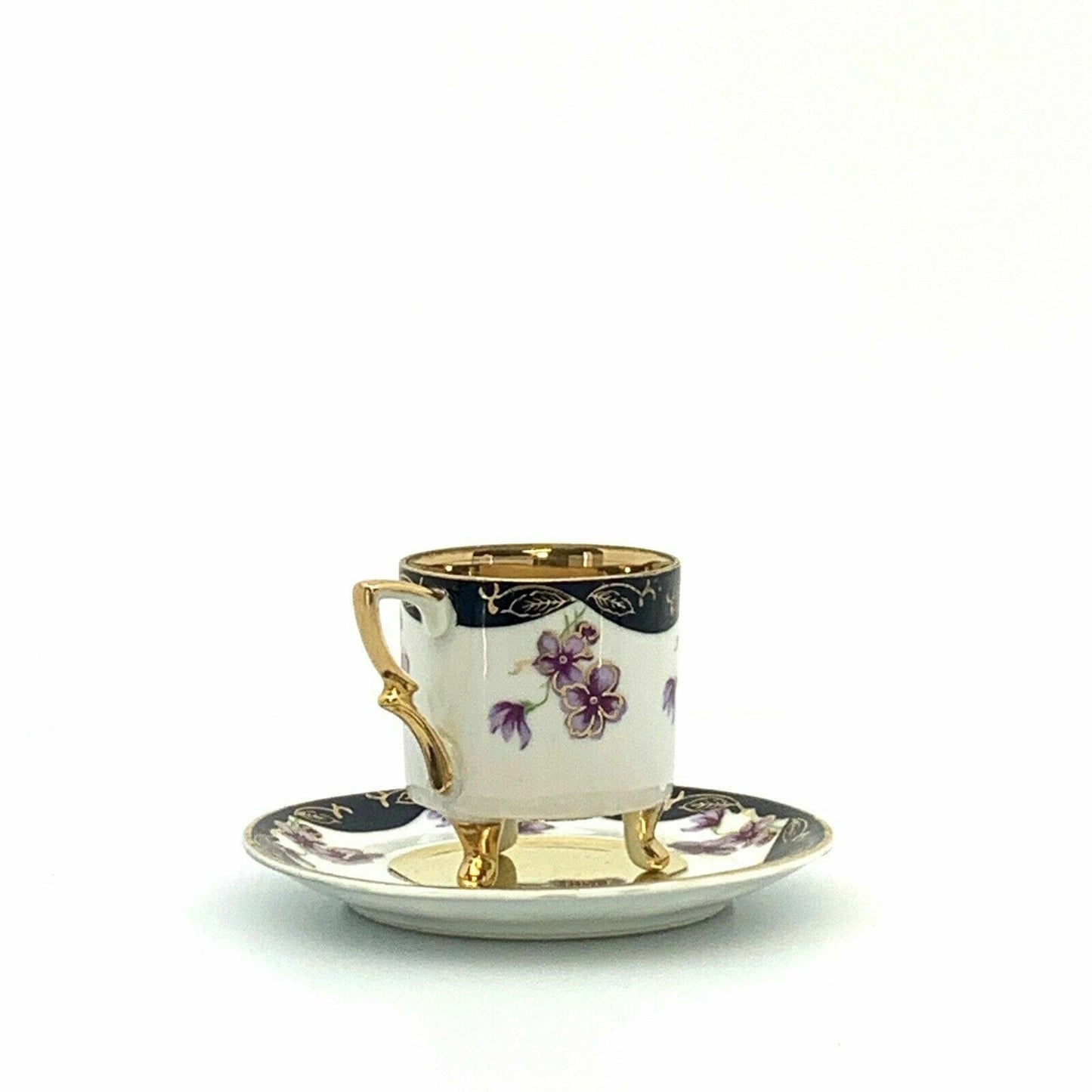 Lefton China Sweet Violets Vintage Hand Painted Porcelain Cup & Saucer Set