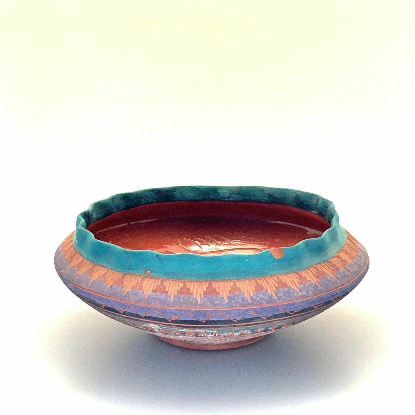 Navajo Pottery Anna Tsosie Signed Bowl Terra Cotta Hand Etched - Large 10”