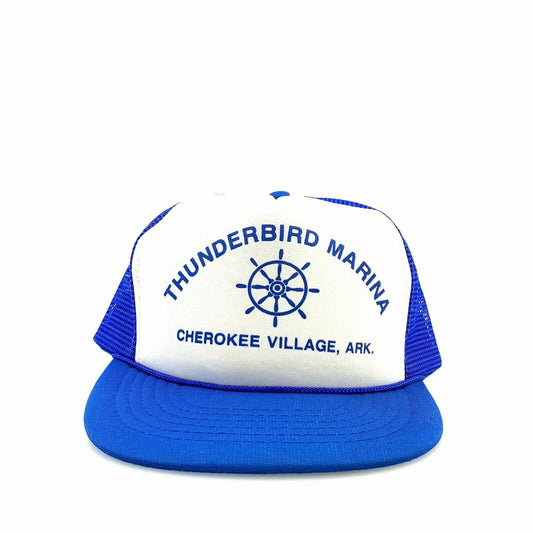 Vintage Headmost THUNDERBIRD MARINA Mesh SnapBack Trucker Hat, White / Blue - OSFA