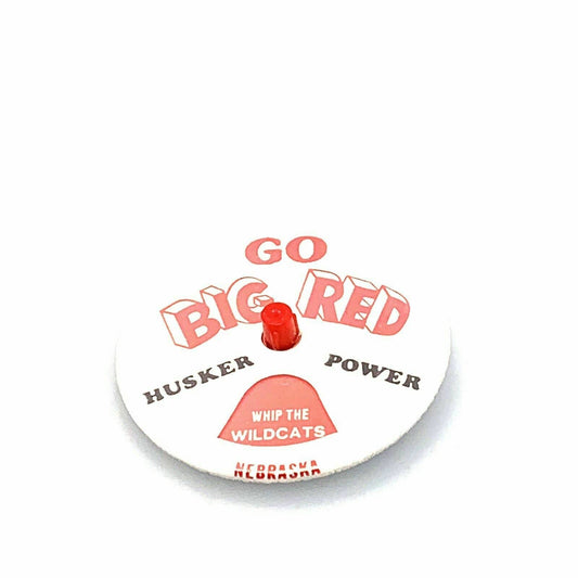 Vintage Nebraska Huskers GO BIG RED Spinner Pinback Button, White - 2.5”