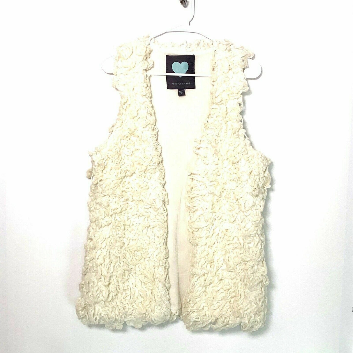 Kendall & Kylie Womens Size M White Faux Wool Shag Vest