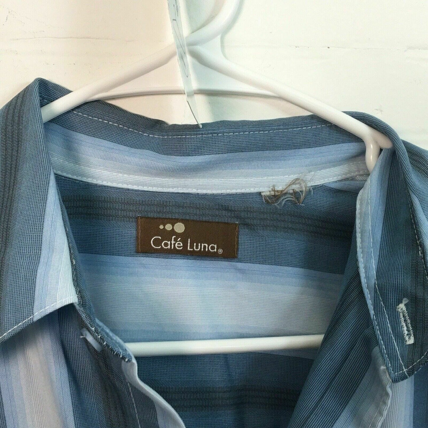 Cafe Luna Mens Casual Lounge Shirt Size L Blue Striped Button-Up S/s
