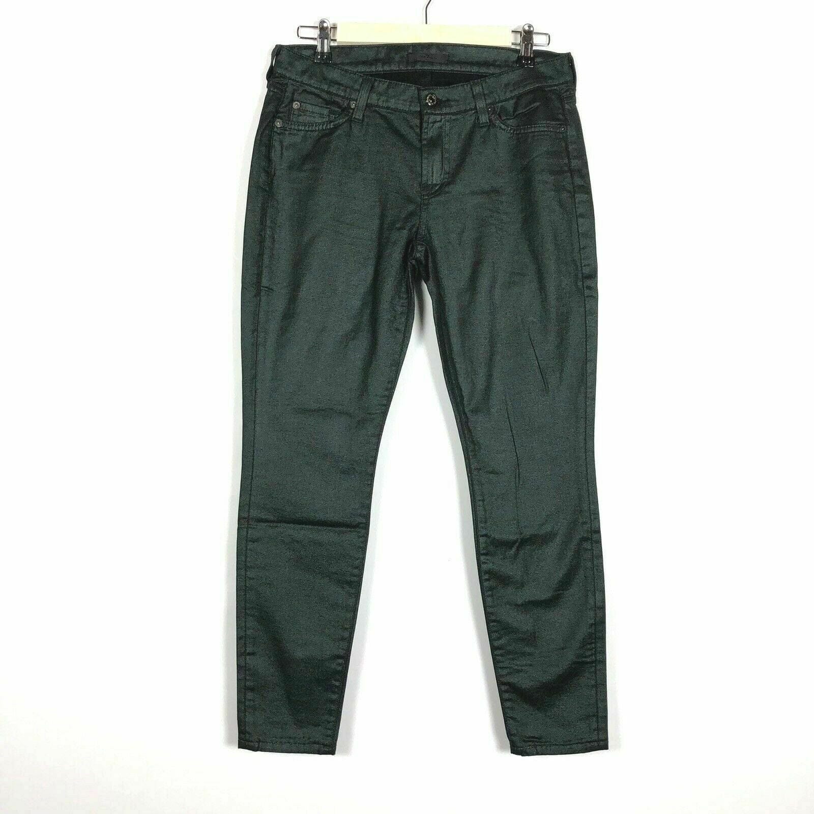 NEW 7 For All Mankind Womens Metallic Stretch Denim Jeans, Green - Size 29 - parsimonyshoppes
