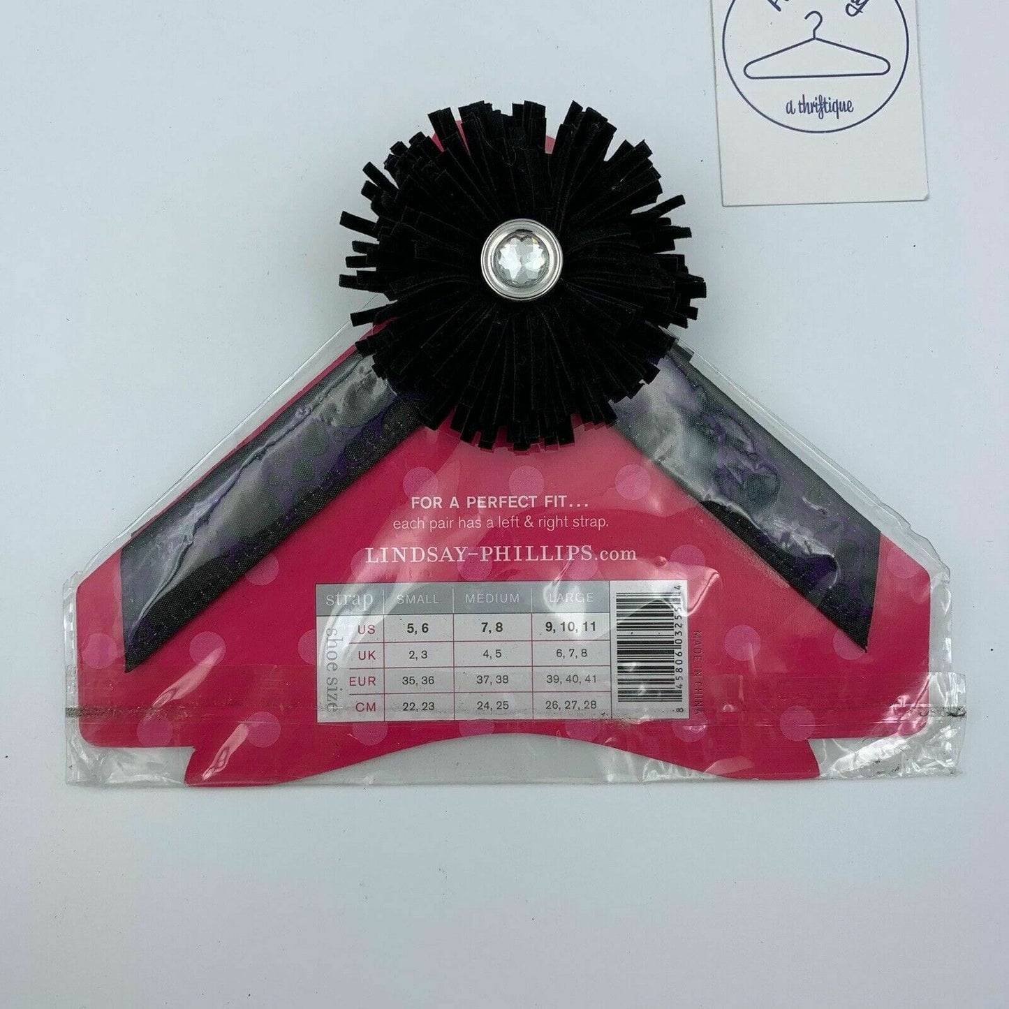 NEW Lindsay Phillips Switchflops Strap Oliver, Black / Purple Tassled Flower - S