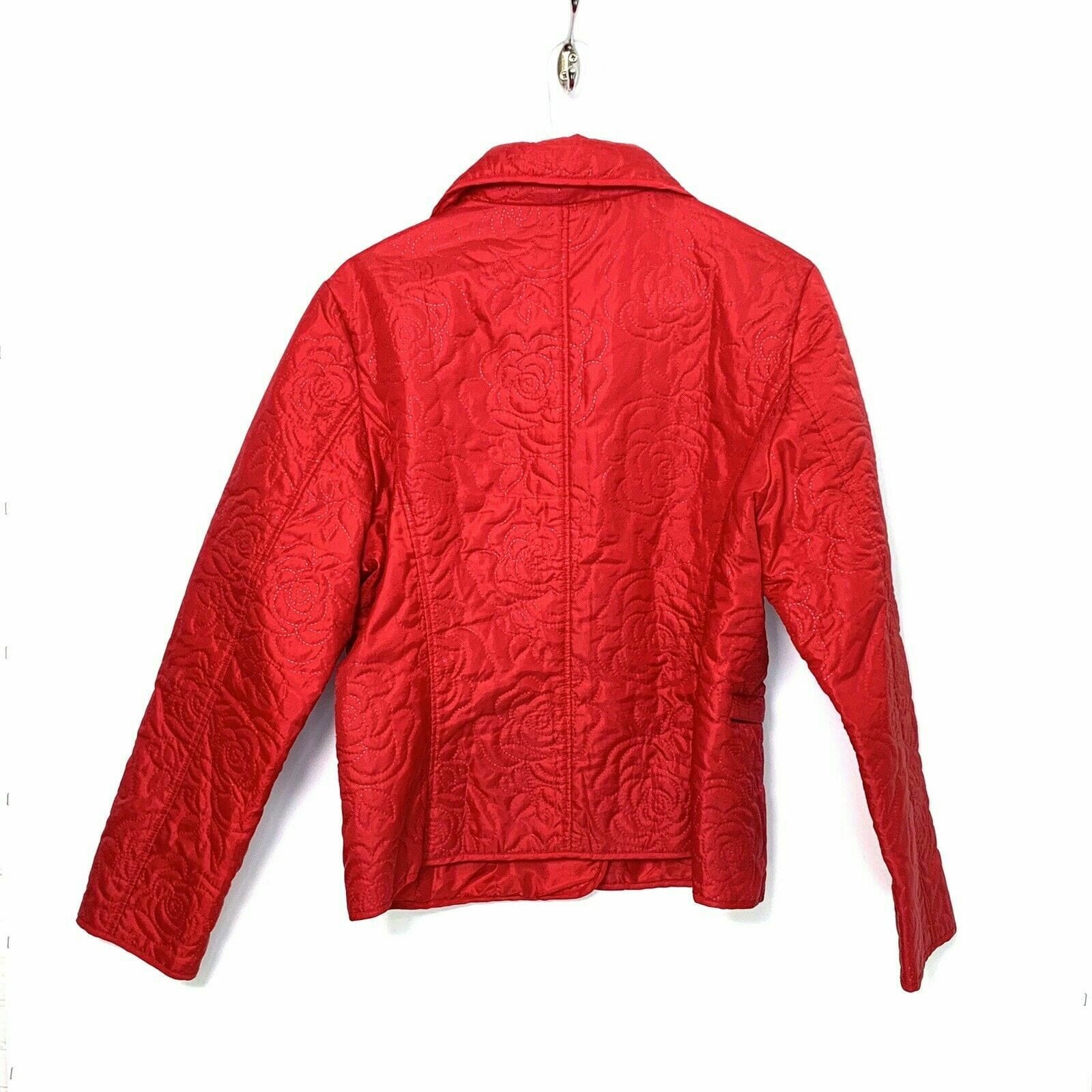 JG Hook Womens Lightweight Rose Pattern Snap Up Jacket, Red - Size M - parsimonyshoppes