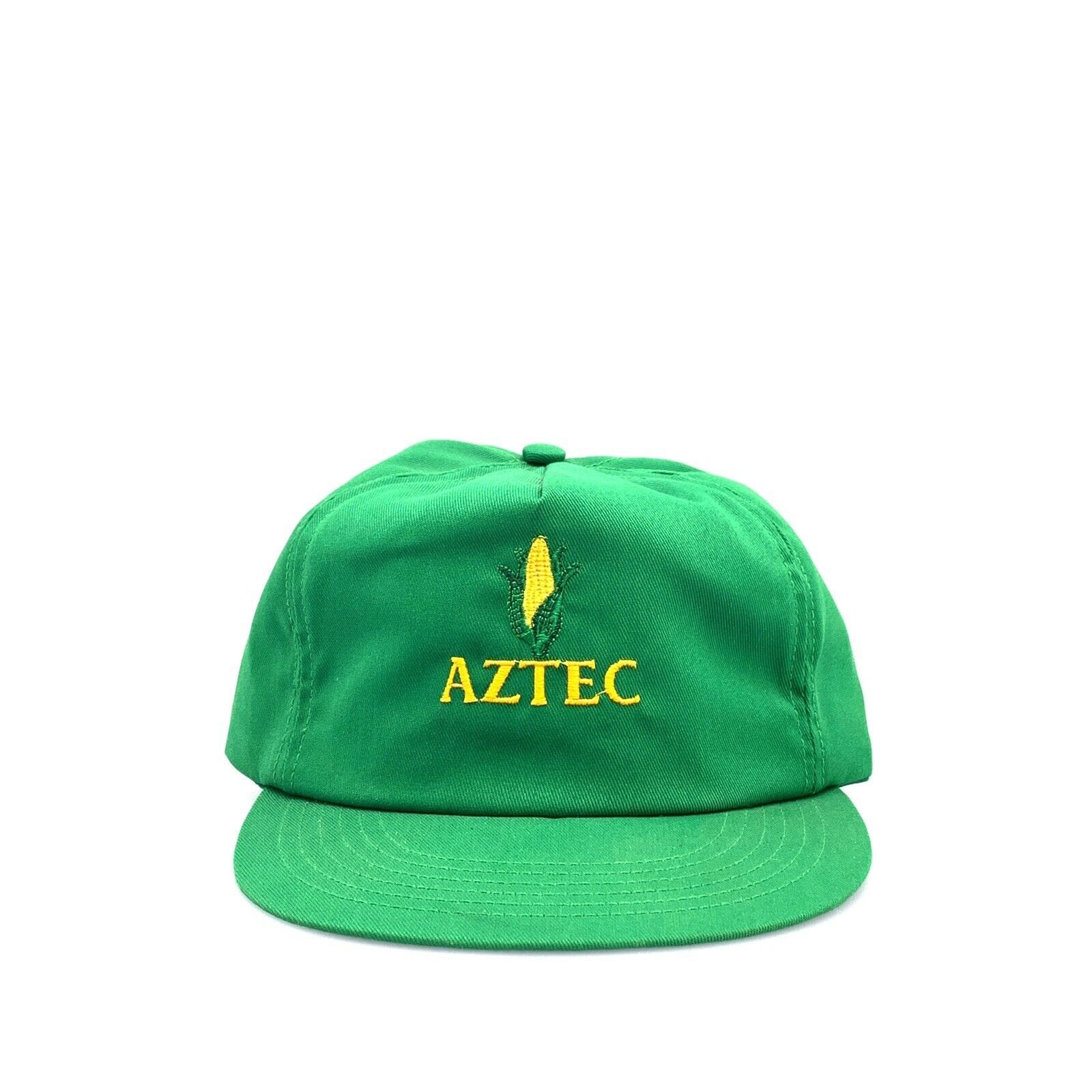 VTG Krazzee Kappe AZTEC Corn Leather Strap Clasp 5 Panel Hat, Green - Adjustable - parsimonyshoppes