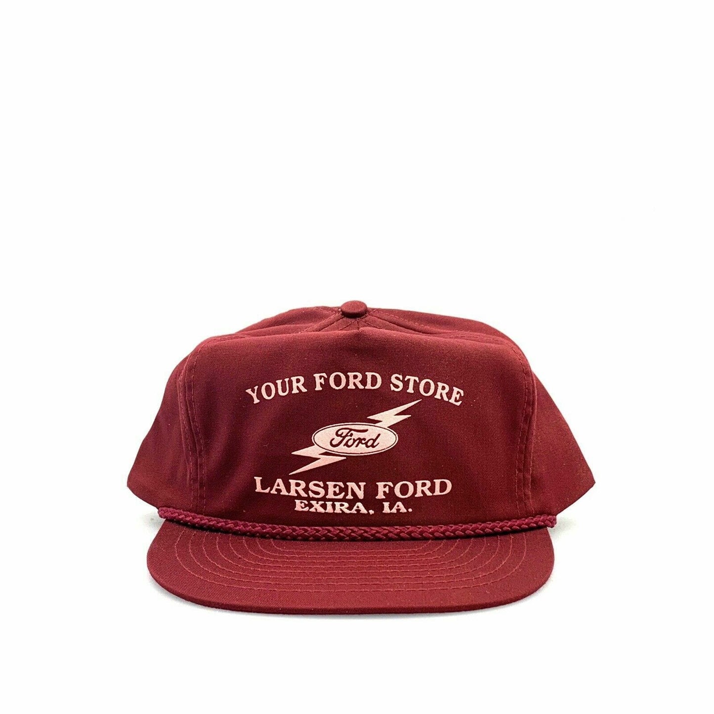 VTG Nissan Cap LARSEN FORD EXIRA IA SnapBack 5 Panel Rope Hat, Red - Adjustable - parsimonyshoppes