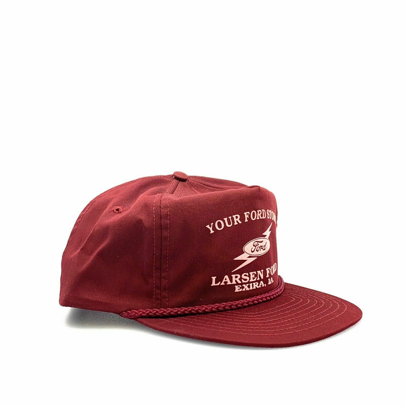 VTG Nissan Cap LARSEN FORD EXIRA IA SnapBack 5 Panel Rope Hat, Red - Adjustable - parsimonyshoppes