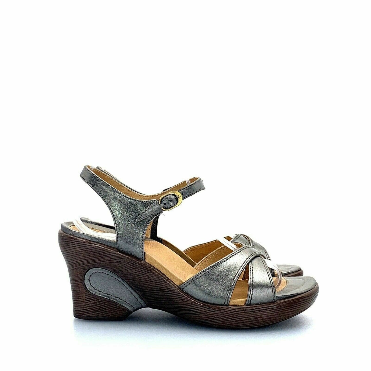 Sanita Womens Shoes Size 39 / 8.5 Silver Leather “Sabina” Buckle Strap Sandals - parsimonyshoppes