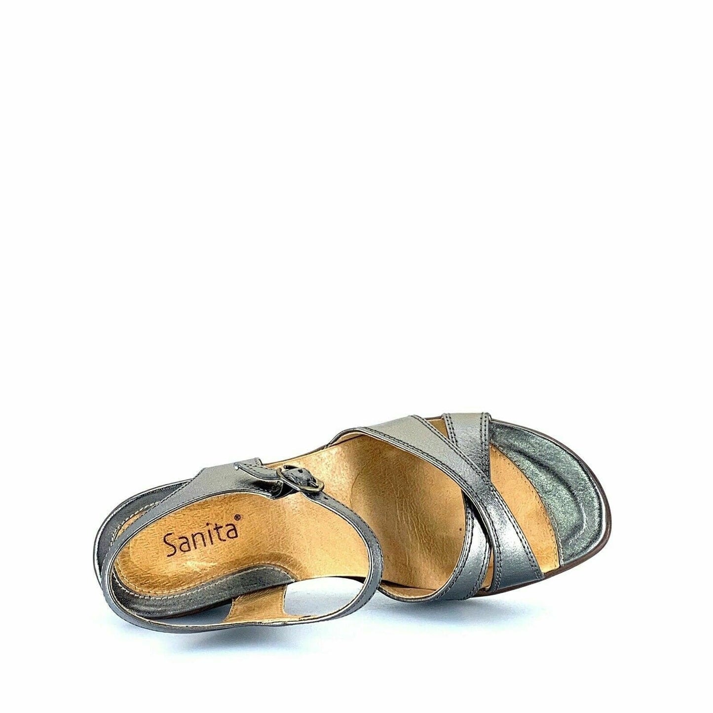 Sanita Womens Shoes Size 39 / 8.5 Silver Leather “Sabina” Buckle Strap Sandals - parsimonyshoppes