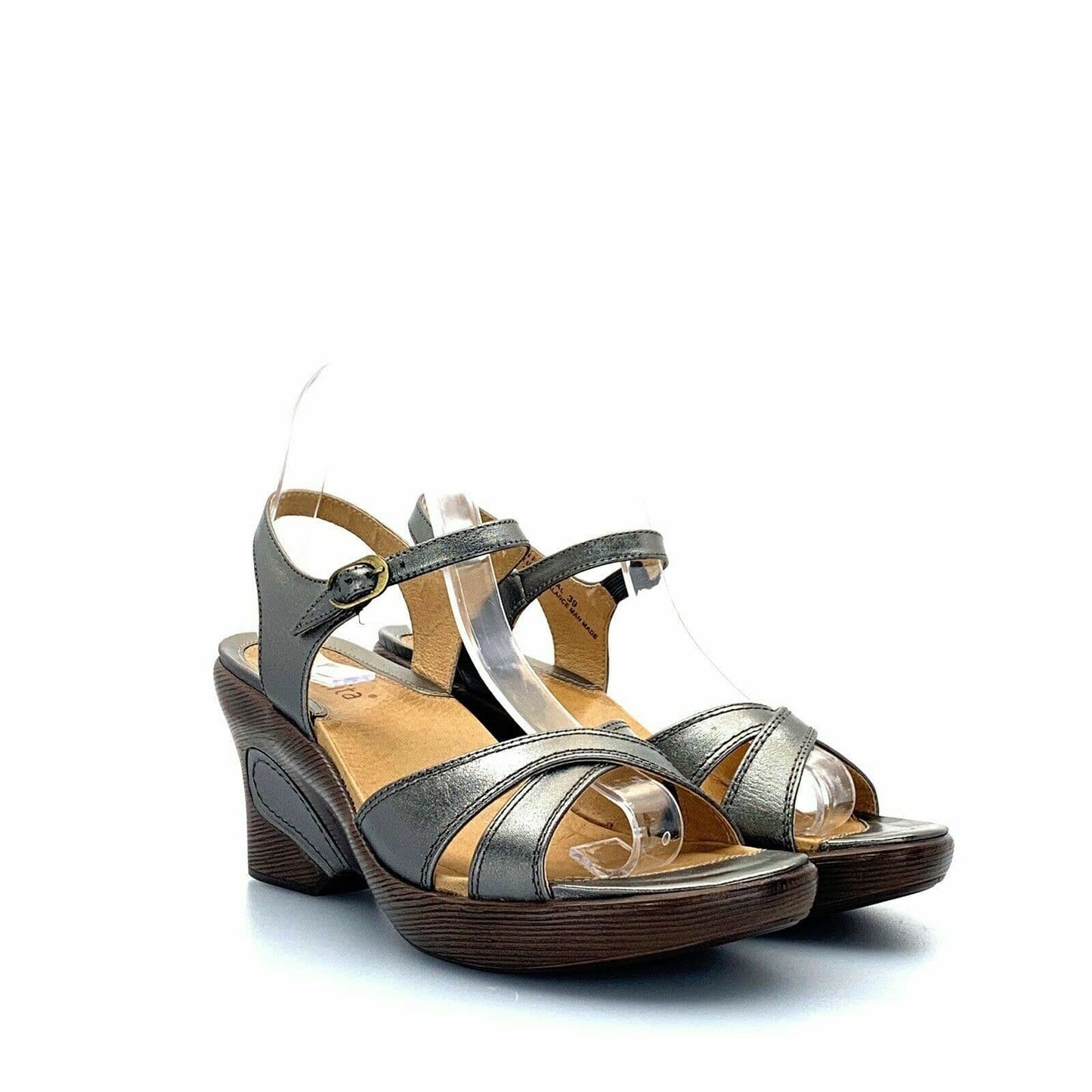 Sanita Womens Shoes Size 39 / 8.5 Silver Leather “Sabina” Buckle Strap Sandals - parsimonyshoppes