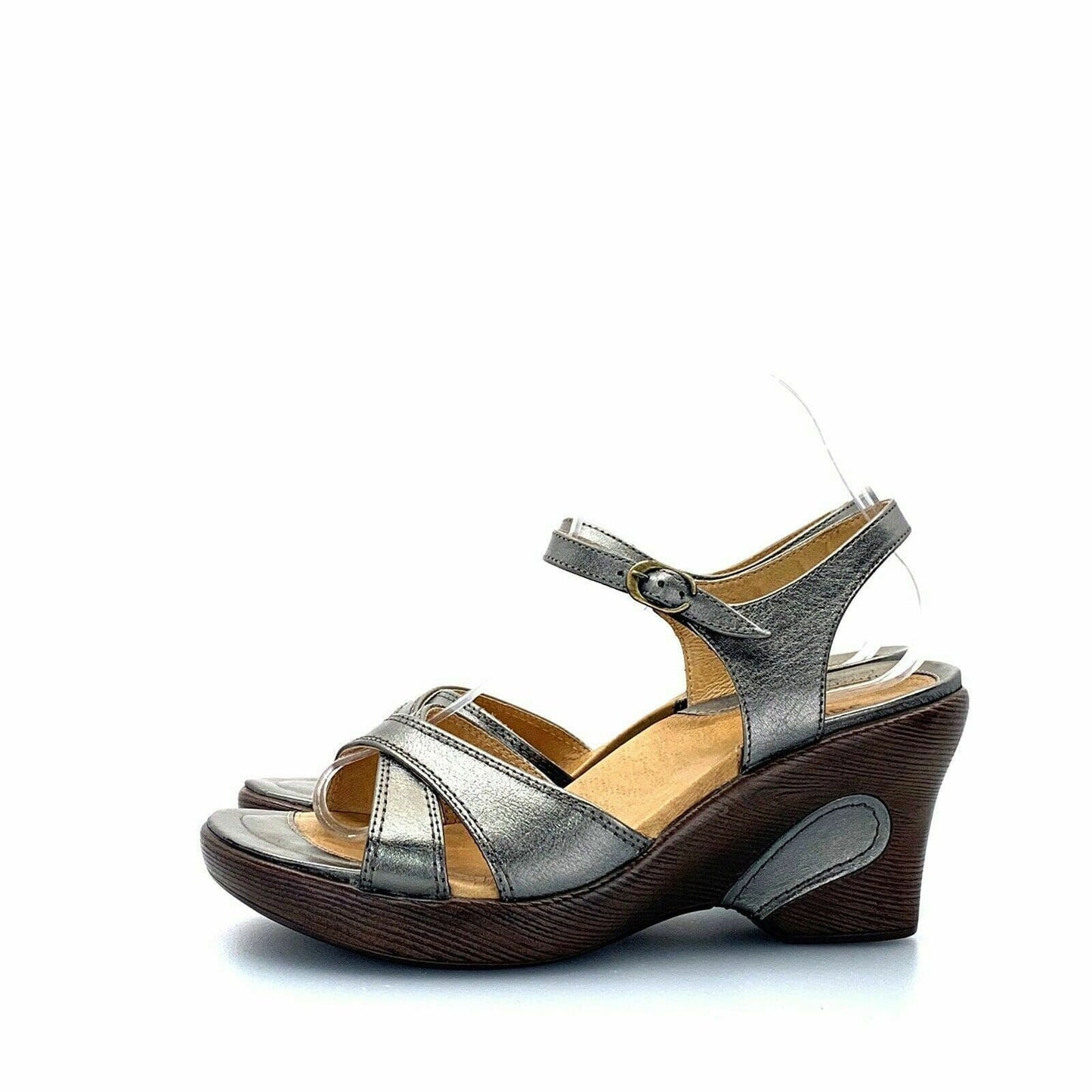 Sanita Womens Shoes Size 39 / 8.5 Silver Leather “Sabina” Buckle Strap Sandals - parsimonyshoppes