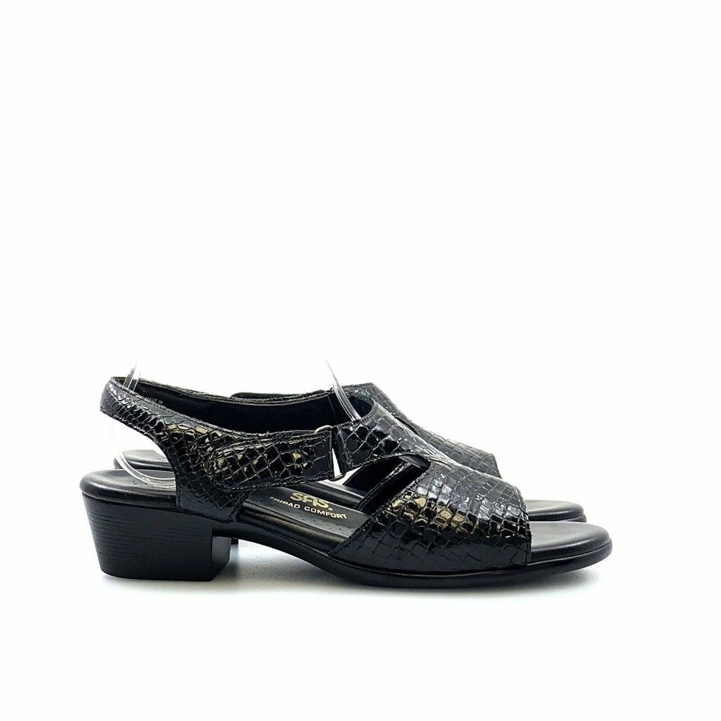 SAS Womens Patent Leather Sandals Shoes, Black Snakeskin - Size 9.5M - parsimonyshoppes