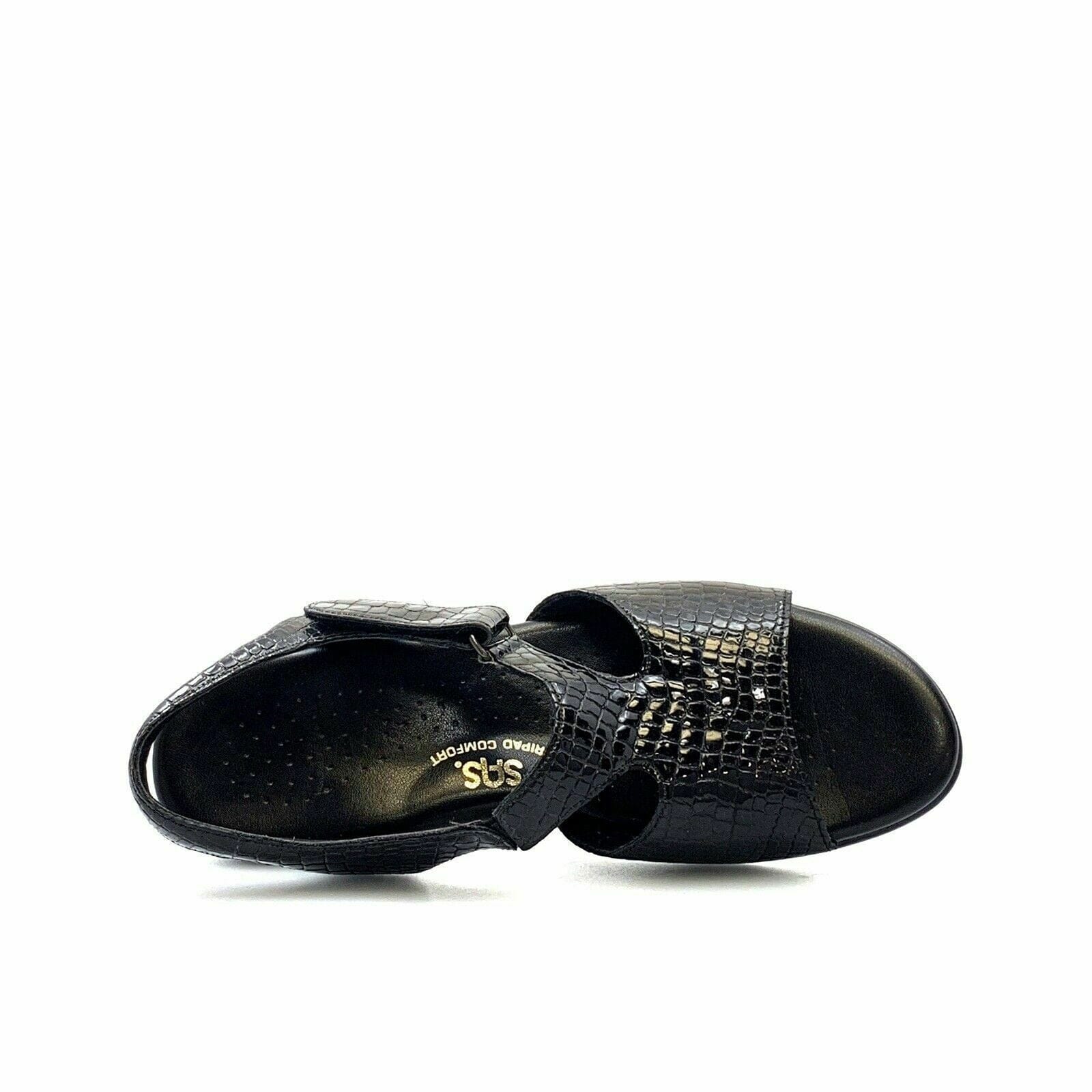 SAS Womens Patent Leather Sandals Shoes, Black Snakeskin - Size 9.5M - parsimonyshoppes