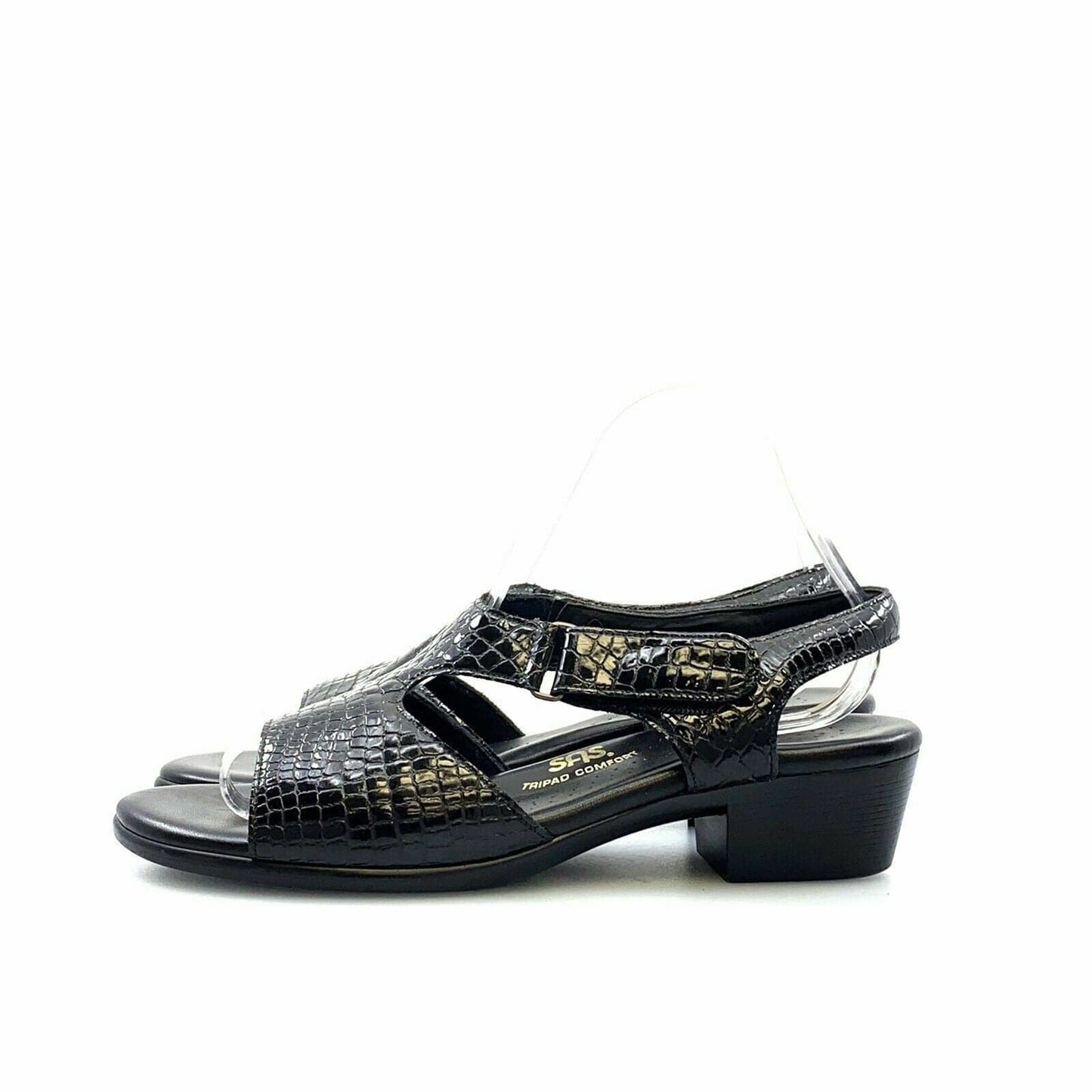 SAS Womens Patent Leather Sandals Shoes, Black Snakeskin - Size 9.5M - parsimonyshoppes