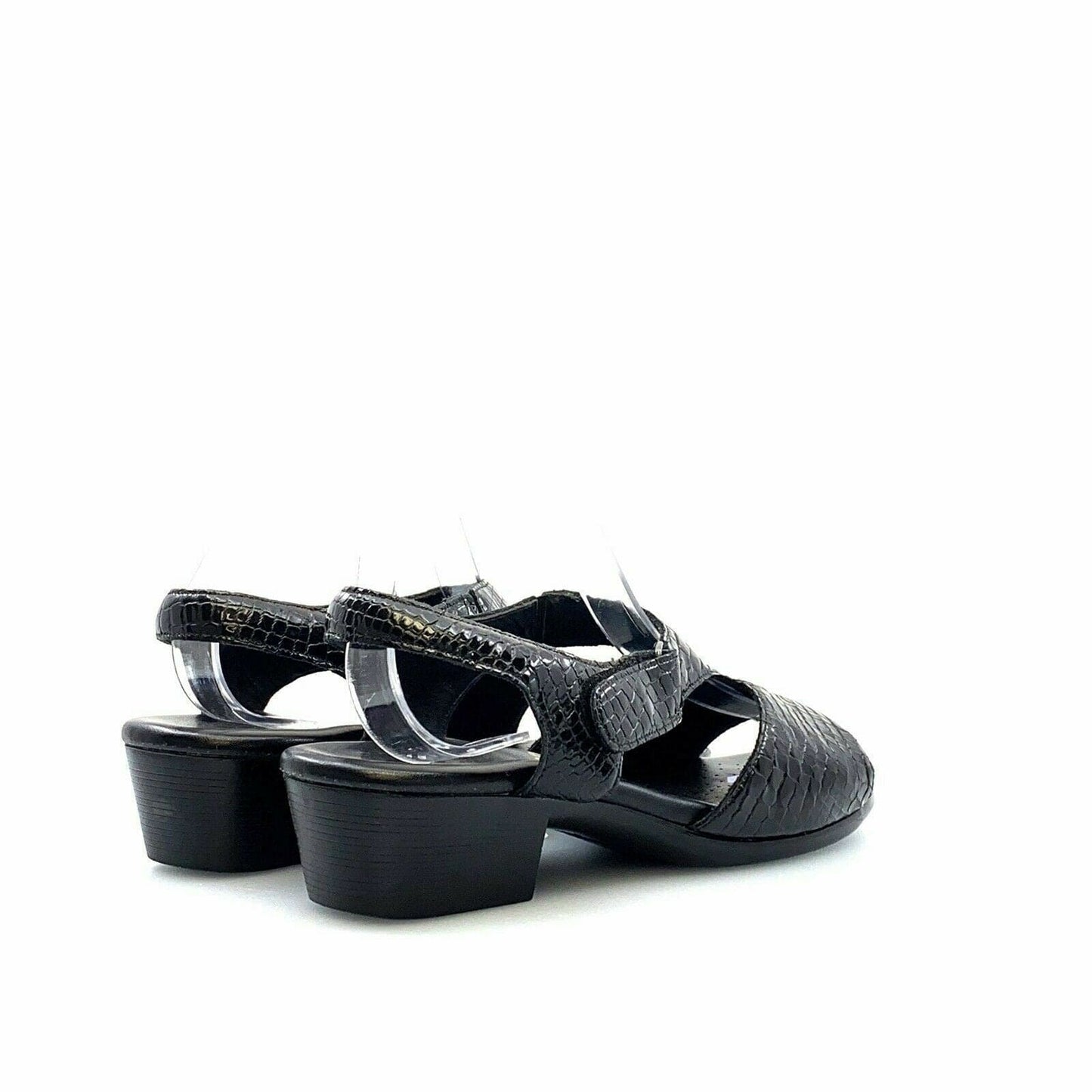 SAS Womens Patent Leather Sandals Shoes, Black Snakeskin - Size 9.5M - parsimonyshoppes