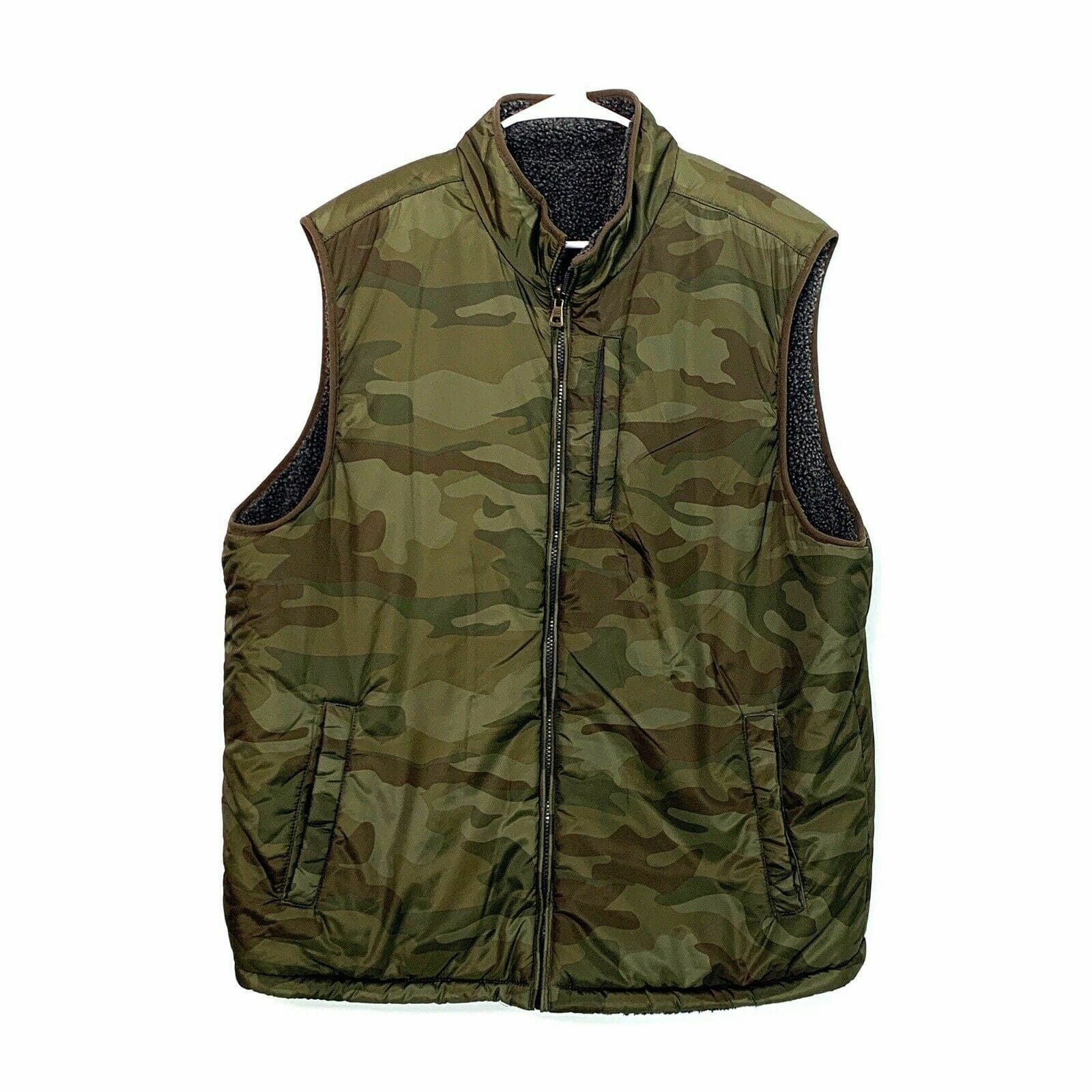 Weatherproof Mens Camouflage / Fleece Reversible Vest, Green / Gray - Size XL - parsimonyshoppes