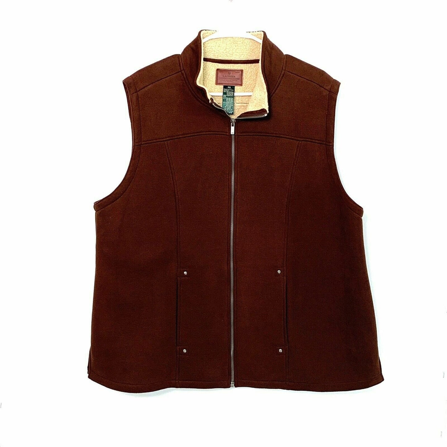 Lauren Ralph Lauren Dry Goods Faux Suede Sherpa Vest, Brown - Size 2X - parsimonyshoppes
