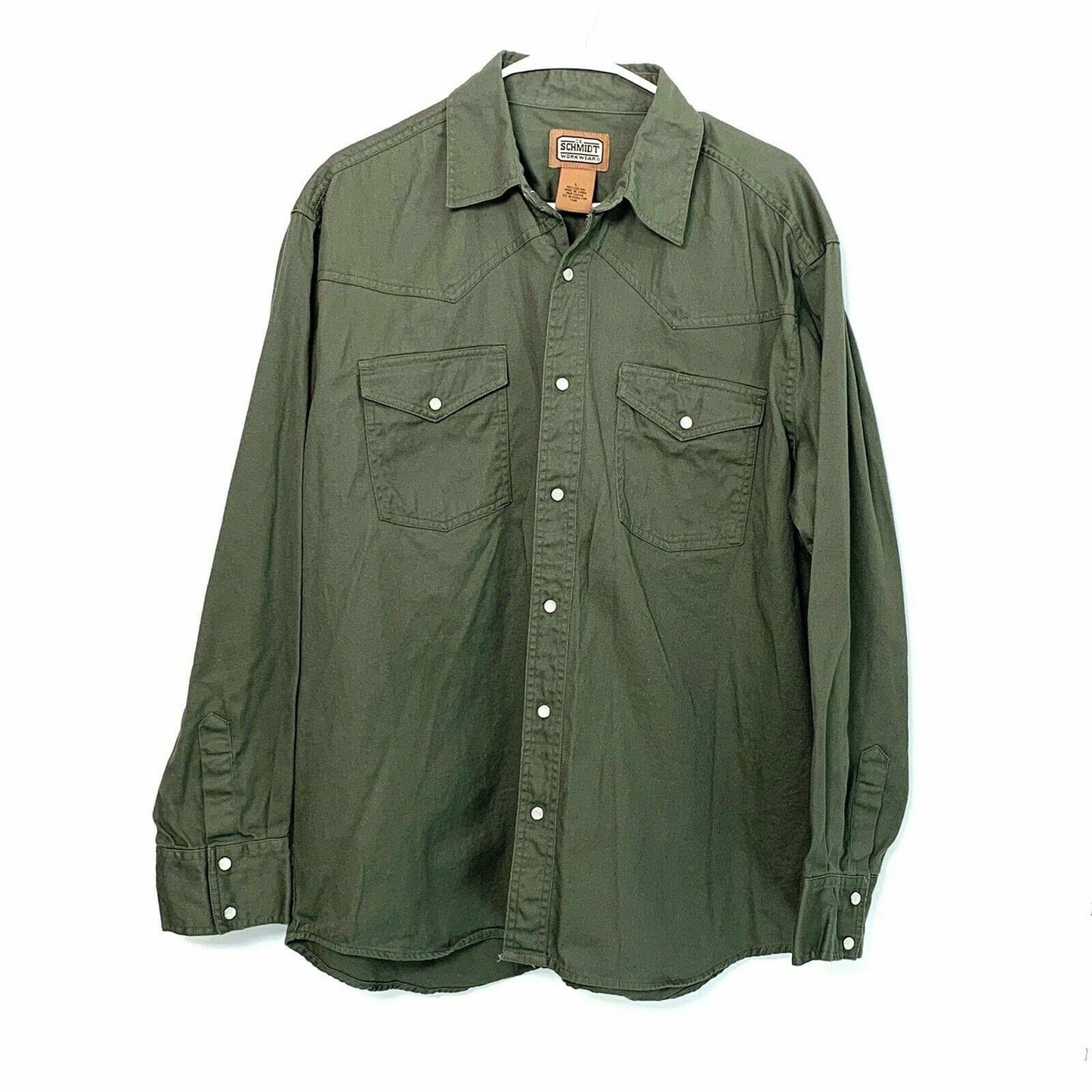 C.E. Schmidt Mens Western Work Wear Pearl Snap Shirt, Green - Size L - parsimonyshoppes