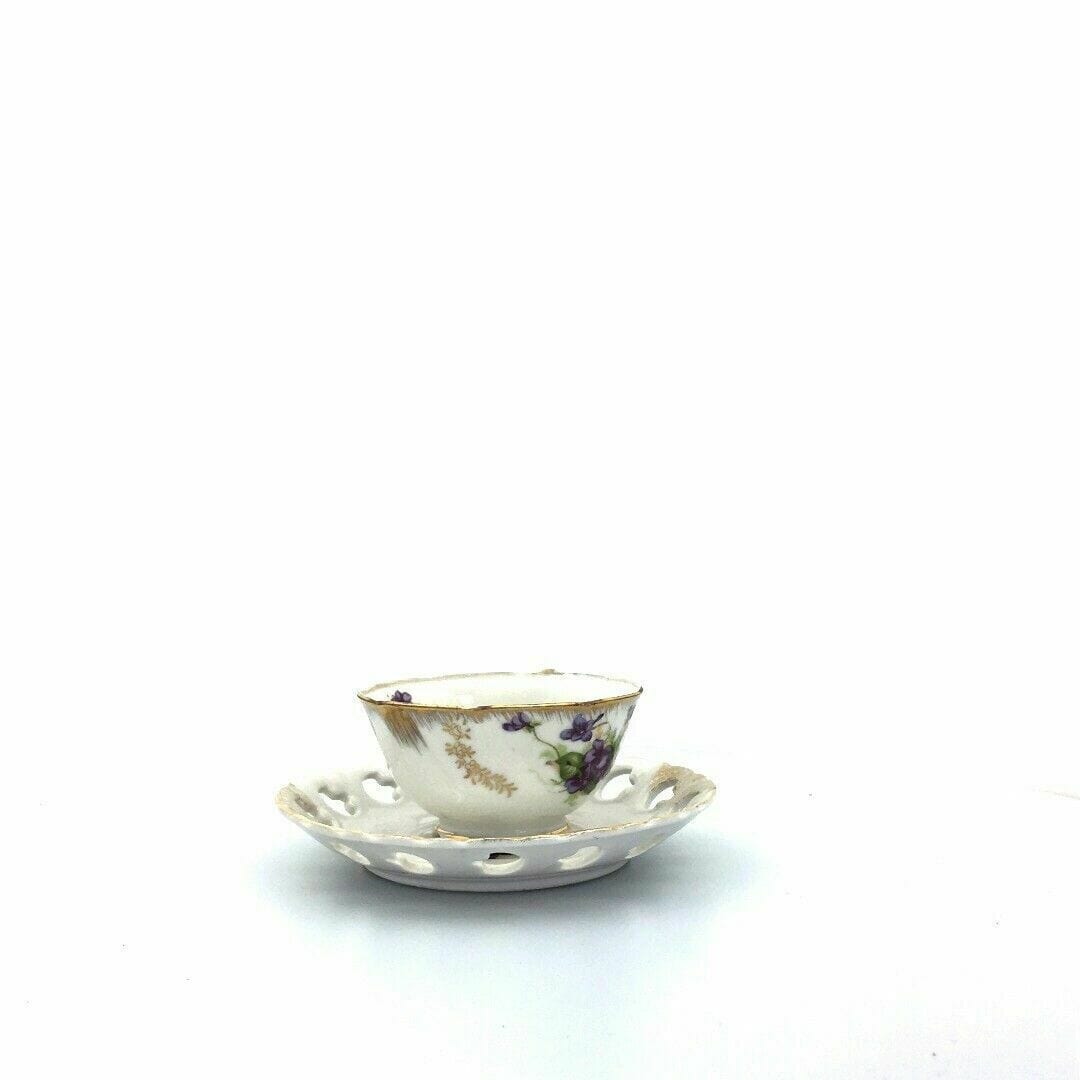 Lefton China Sweet Violets Vintage Hand Painted Porcelain Cup & Saucer Set EUC - parsimonyshoppes