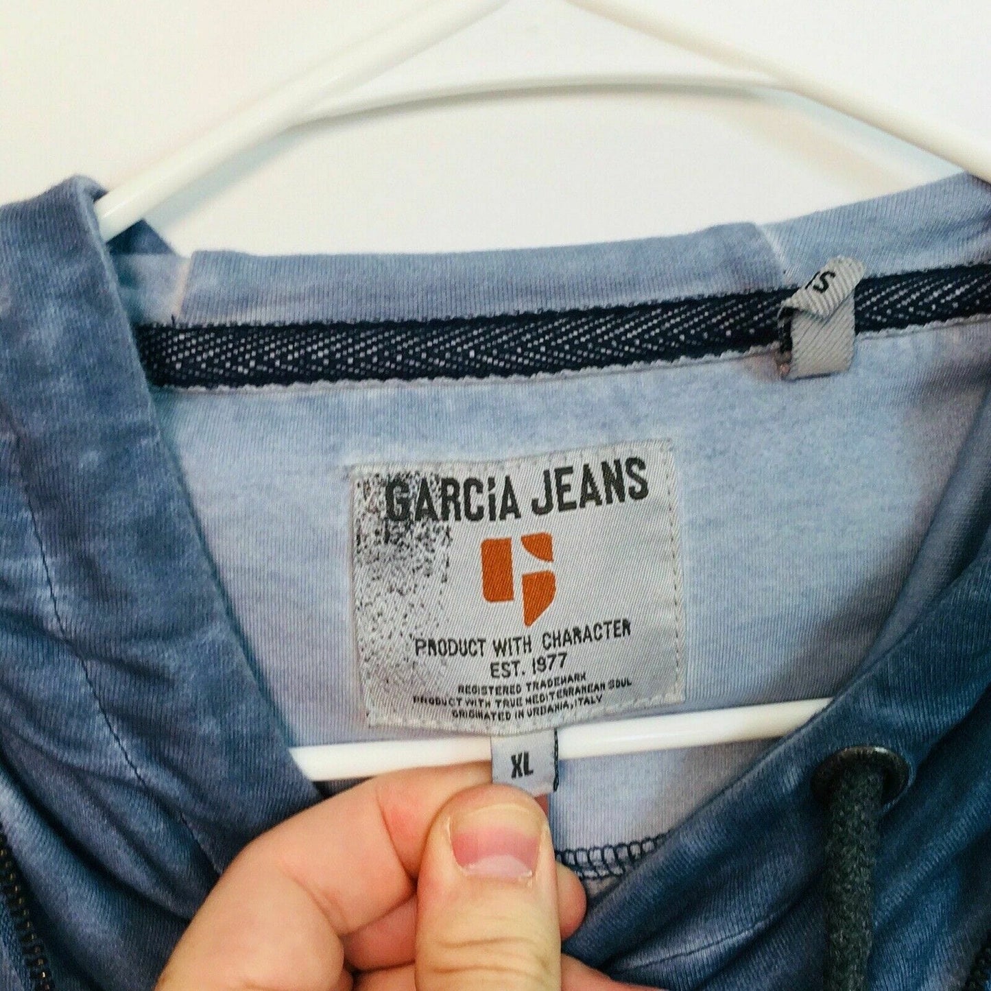 Garcia Jeans Mens Hoodie Acid Washed Sweatshirt, Blue - Size XL - parsimonyshoppes