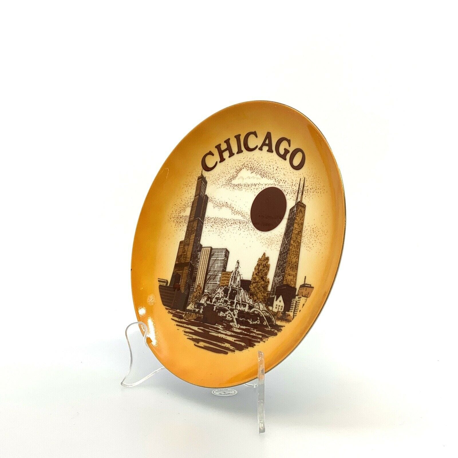 City Of Chicago Souvenir Collectible Plate, Yellow - 9” - parsimonyshoppes