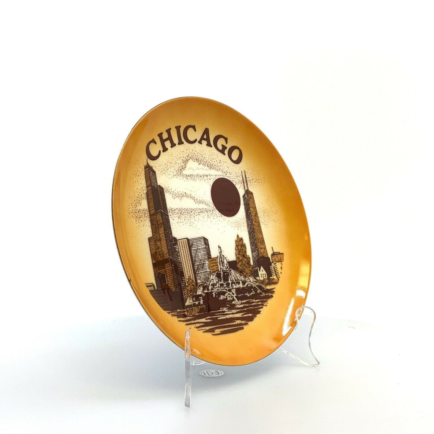 City Of Chicago Souvenir Collectible Plate, Yellow - 9” - parsimonyshoppes