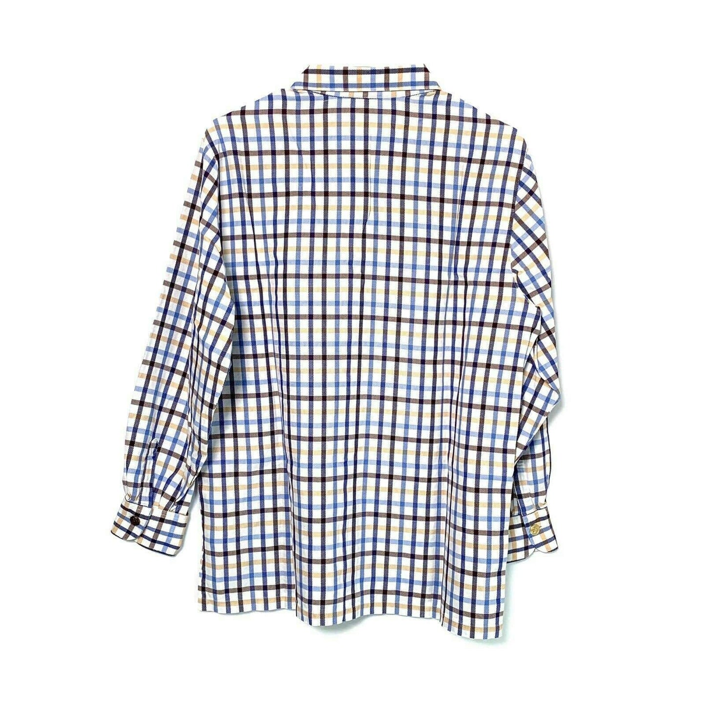 Hoffmann Womens Button Up Dress Shirt, White Blue Yellow Brown Plaid - Size 40 - parsimonyshoppes