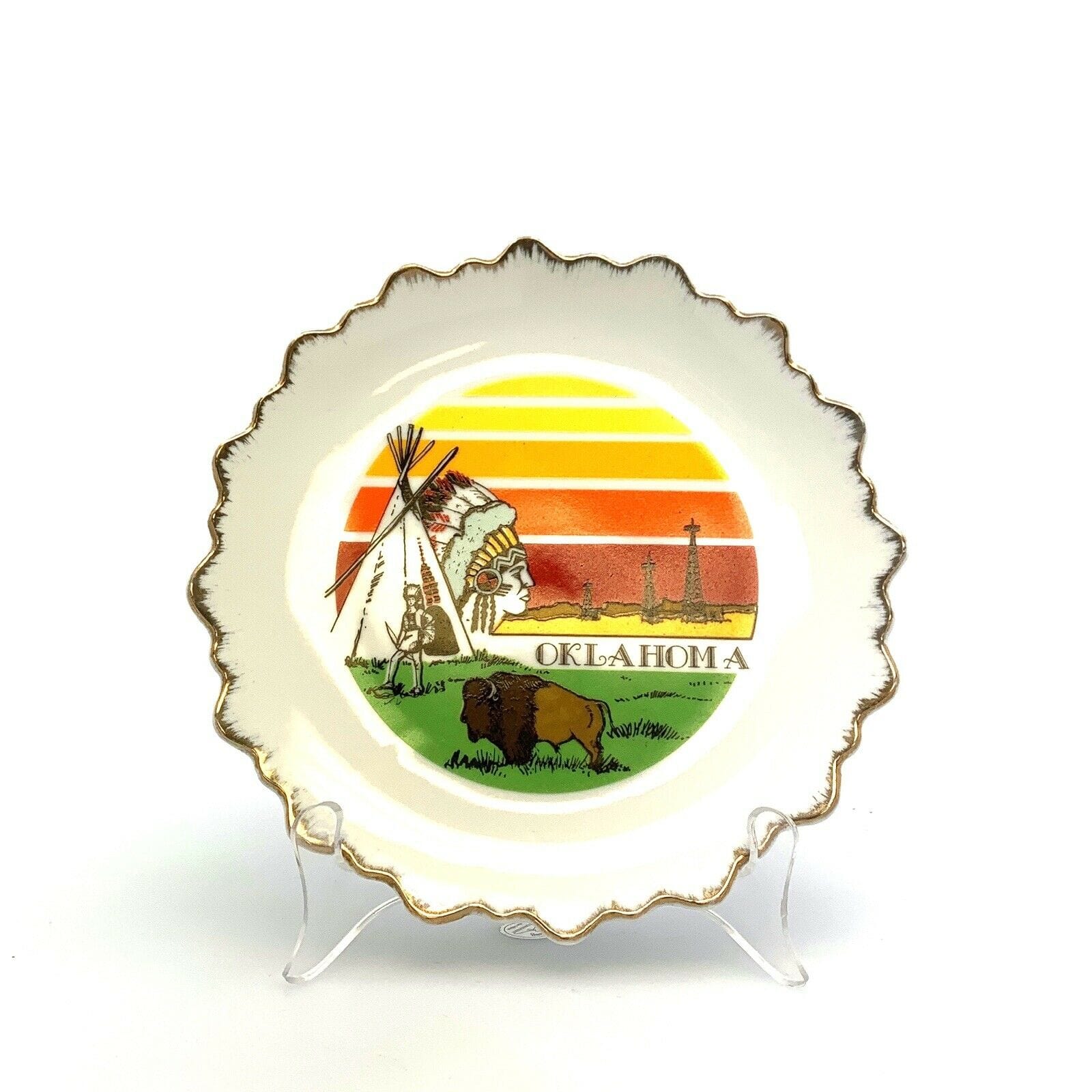 State Of Oklahoma Souvenir Collectible Plate, White - 9” - parsimonyshoppes