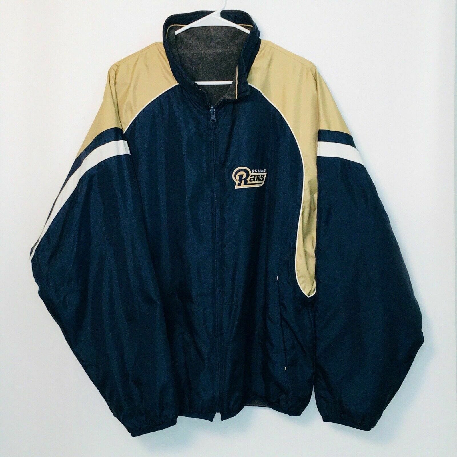 St Louis Rams Mens Reversible Stadium Jacket Size XL Blue Gold Logo Embroidered - parsimonyshoppes