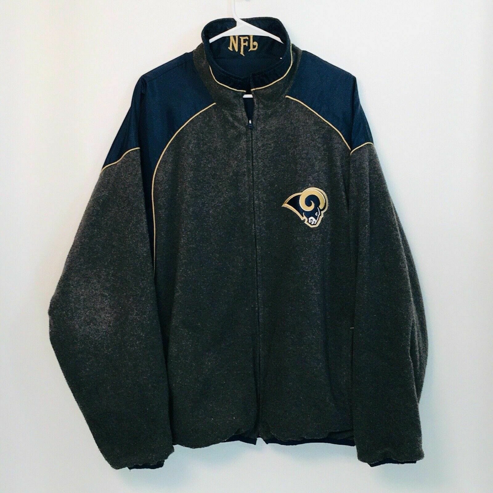 Stylish NFL St Louis Rams Mens Reversible Stadium Jacket XL Blue/Gold  Colorblock Long Sleeve