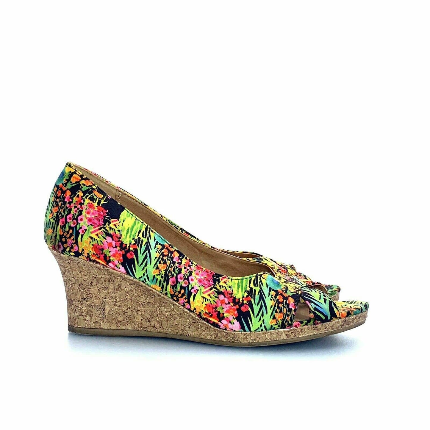 Dexflex Comfort Open Toe Floral Women Heels Wedges Size 12 Cork Summer Colorful - parsimonyshoppes