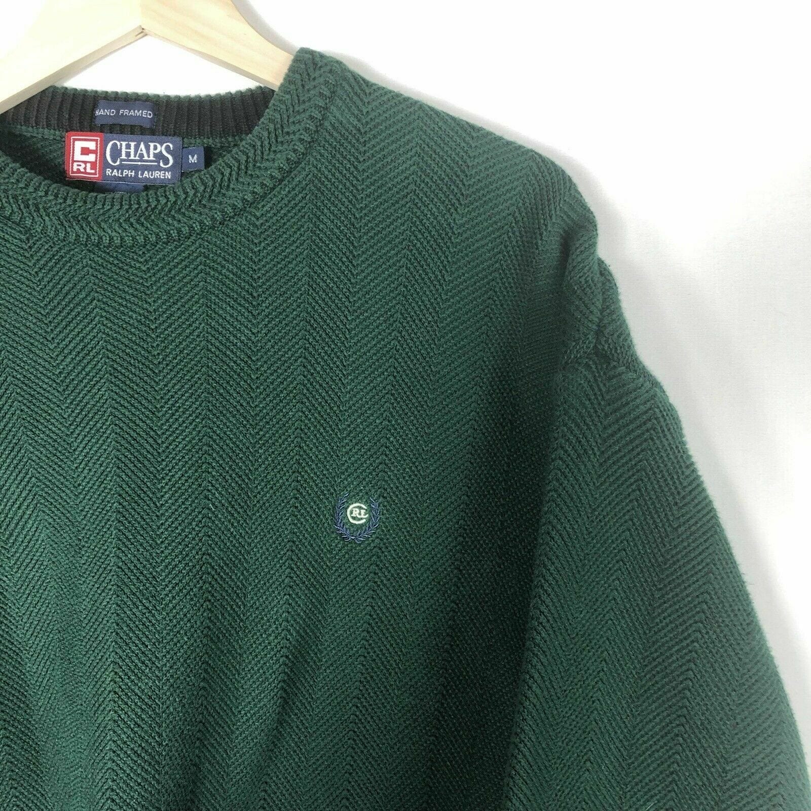 Chaps Ralph Lauren Mens Pullover Knit Crewneck Sweater, Dark Green - Size M - parsimonyshoppes