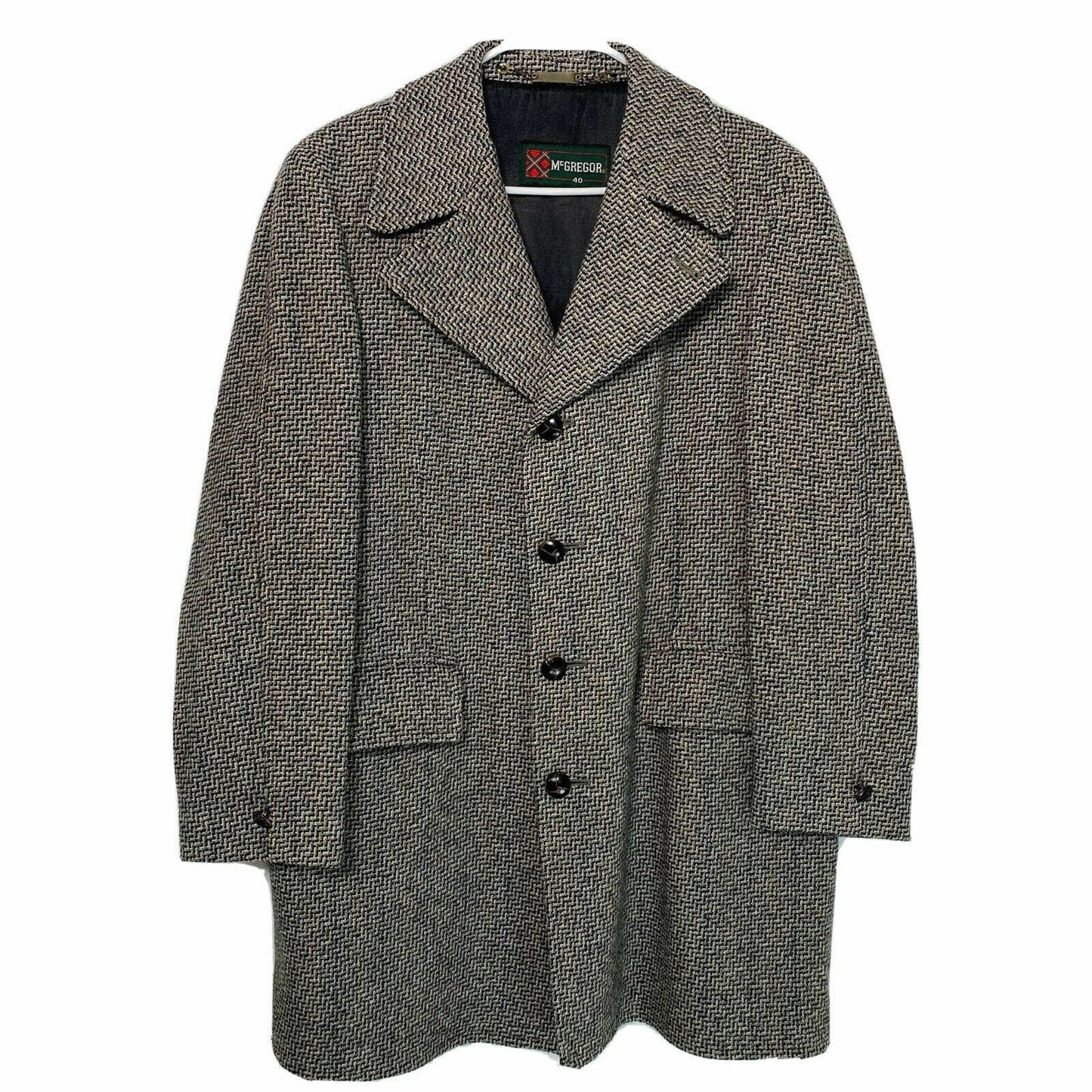 Vintage McGregor Mens Wool Herringbone Overcoat, Gray - Size 40 - parsimonyshoppes