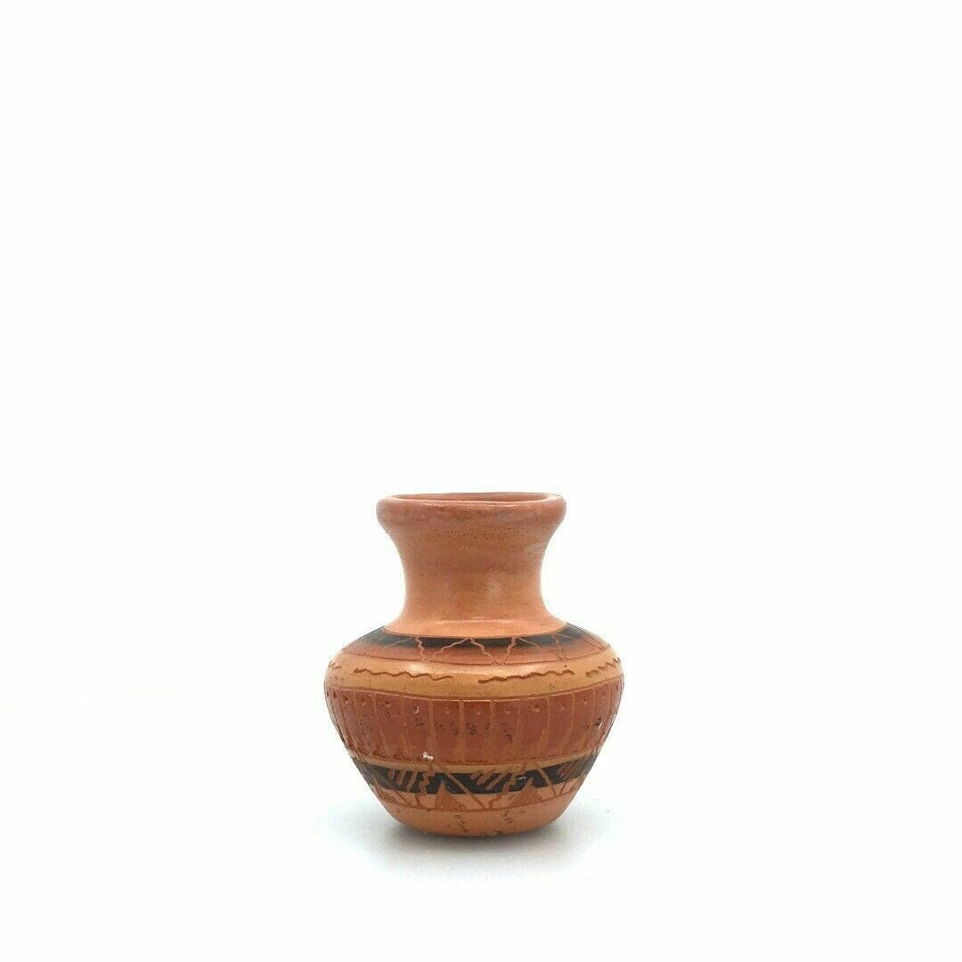 Navajo Pottery Anna Tsosie Signed Vase Terra Cotta Hand Etched - Small - parsimonyshoppes