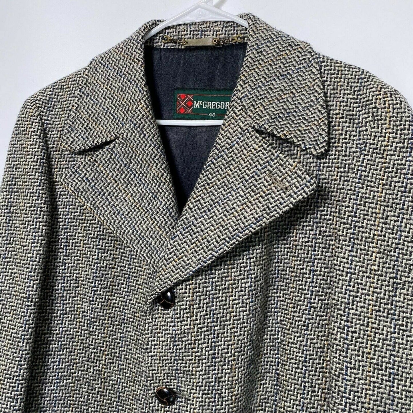 Vintage McGregor Mens Wool Herringbone Overcoat, Gray - Size 40 - parsimonyshoppes