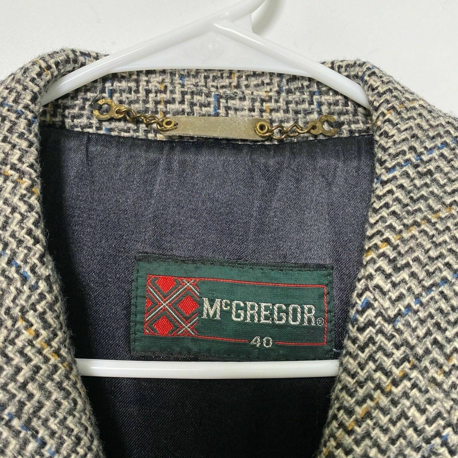 Vintage McGregor Mens Wool Herringbone Overcoat, Gray - Size 40 - parsimonyshoppes