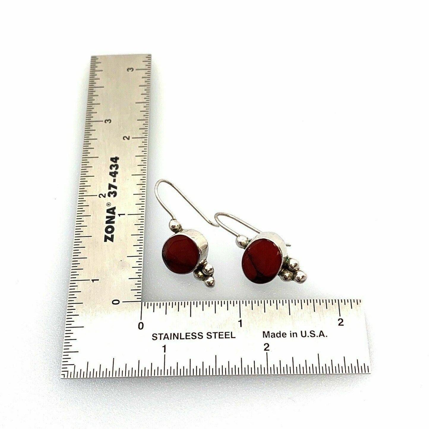 Vintage Sterling Silver - MEXICO ATI Red Howlite Oval Dangle Earrings - 6g