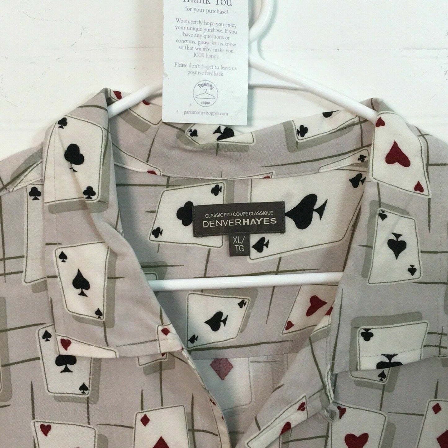 Sophisticated Denver Hayes Men's Lounge Club Shirt - Beige - XL - Playing Cards - Short Sleeve - Used