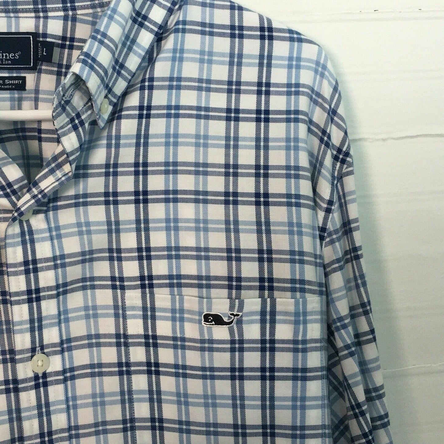 Sophisticated Vineyard Vines Men's Slim Fit Button Down Tucker Shirt - Blue White Plaid - Size L