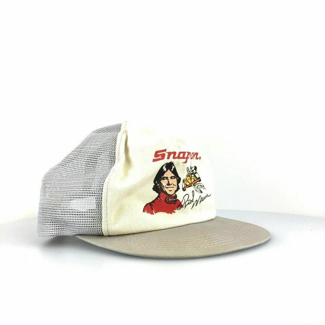 Vintage Snap-On Tools White Trucker Hat - Rick Mears Snapback - Very Good - Unisex
