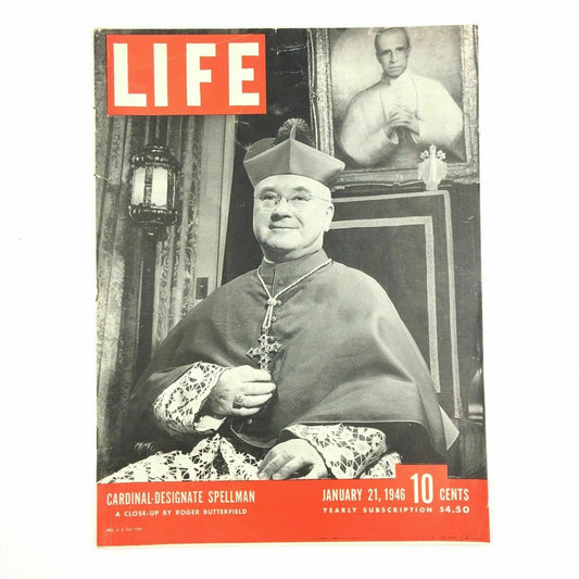 Charming Cardinal-Designate Spellman Vintage Life Magazine - Very Good - January 1946